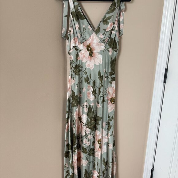 Reformation Pernille Silk Dress in Fauna Green and Pink, Size XL (12) - Picture 5 of 8